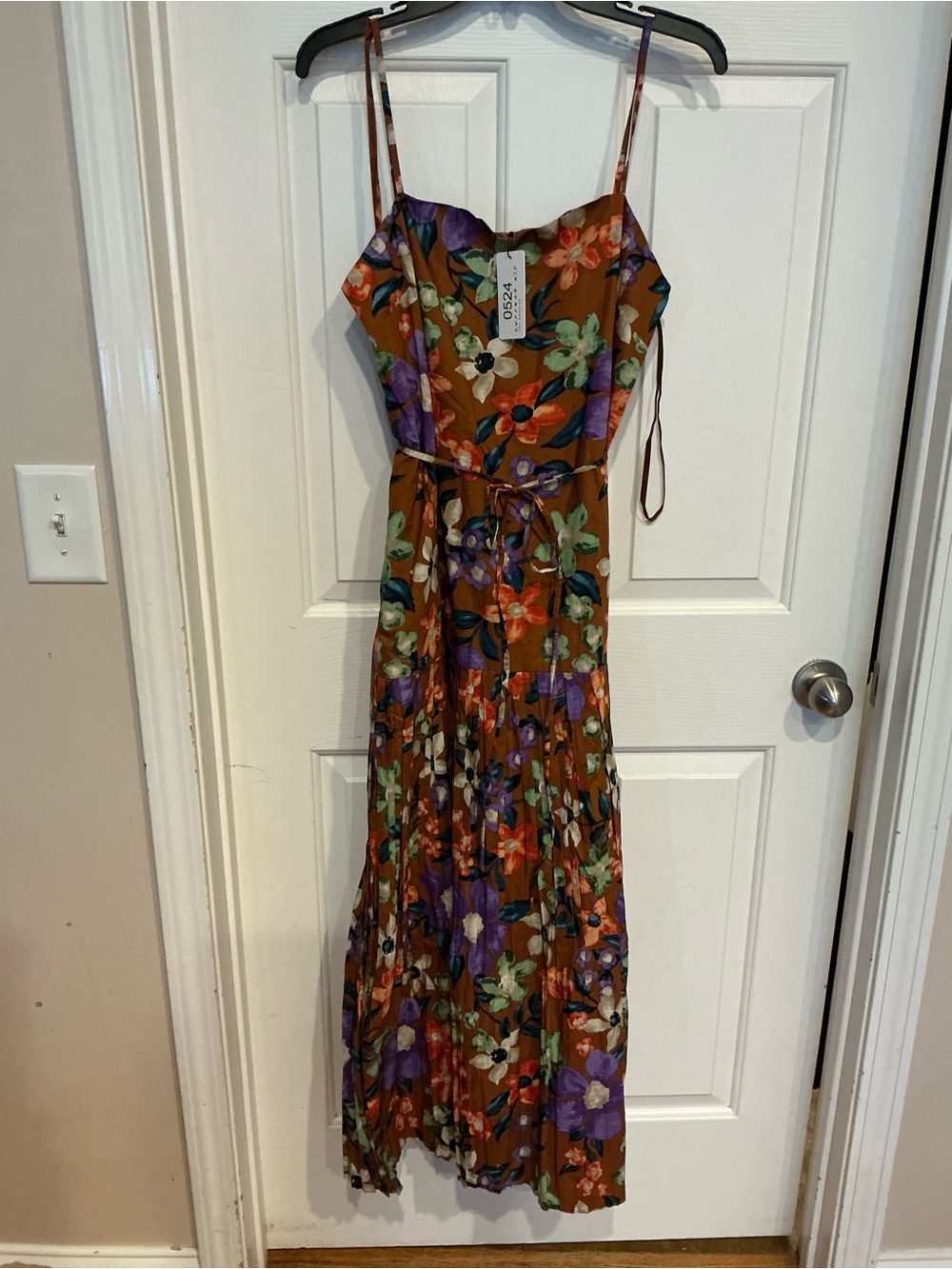 Current Air Floral Spaghetti-Strap Maxi Dress in Rust, Purple, Green